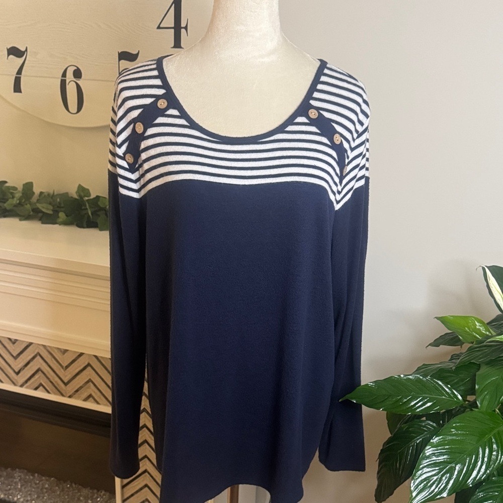 Cato Navy and White Button-Accent Sweater
